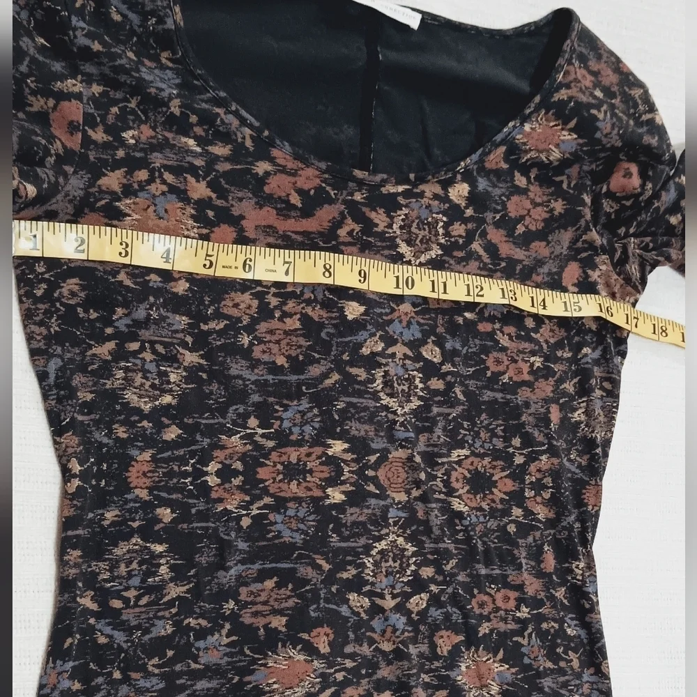 PeruvianConnection Dynasty Floral Black Jersey Scoop Neck Long Sleeves Midi Sz S